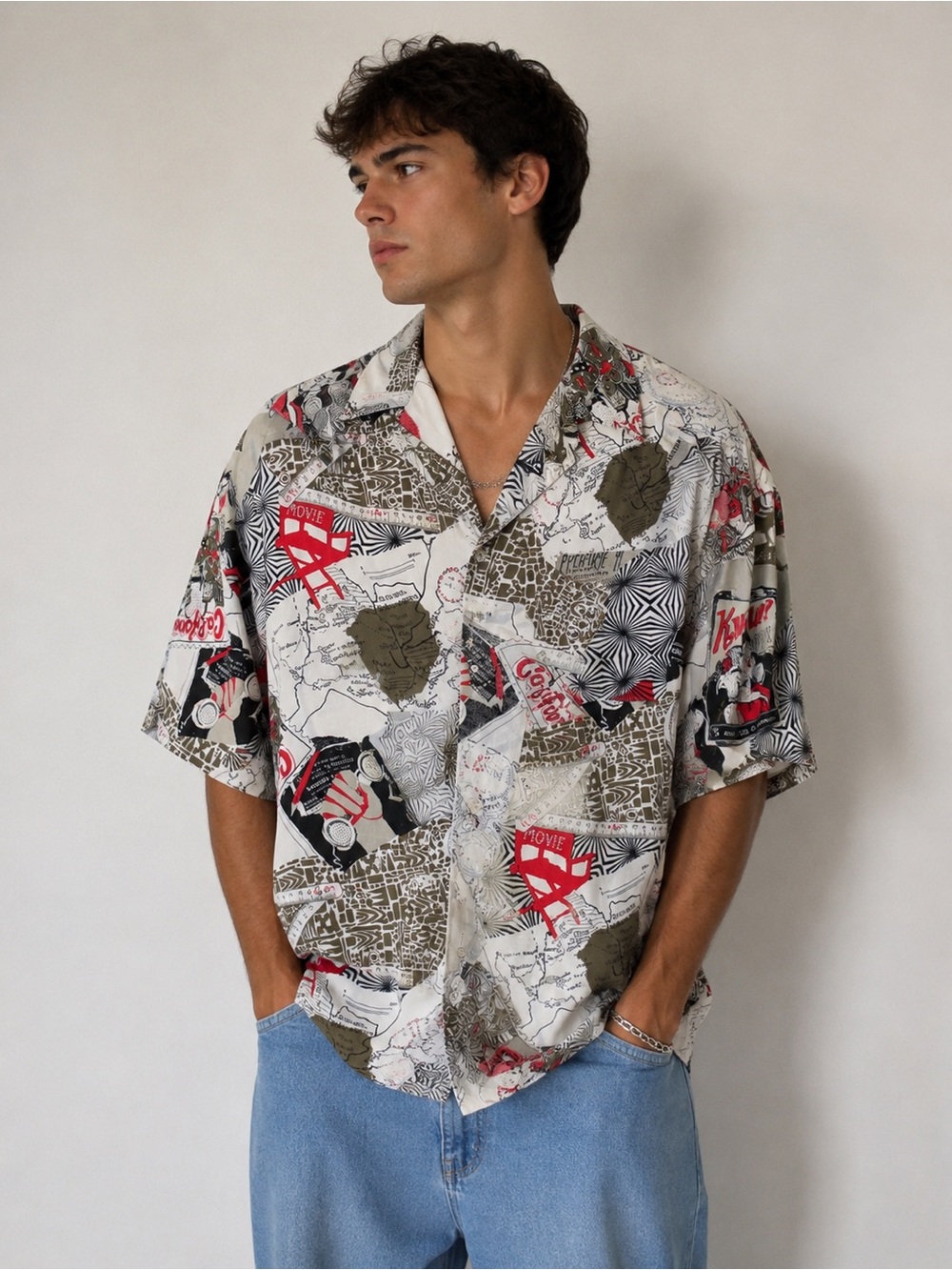 Tarazzia White Multi Short-Sleeve Button-Down Camp Shirt